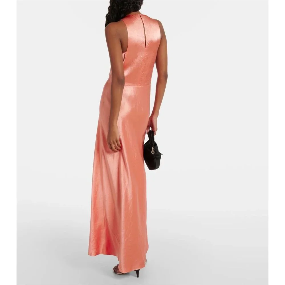 Vince NWOT Sleeveless Satin Coral Maxi Dress Sz XL - Picture 8 of 8
